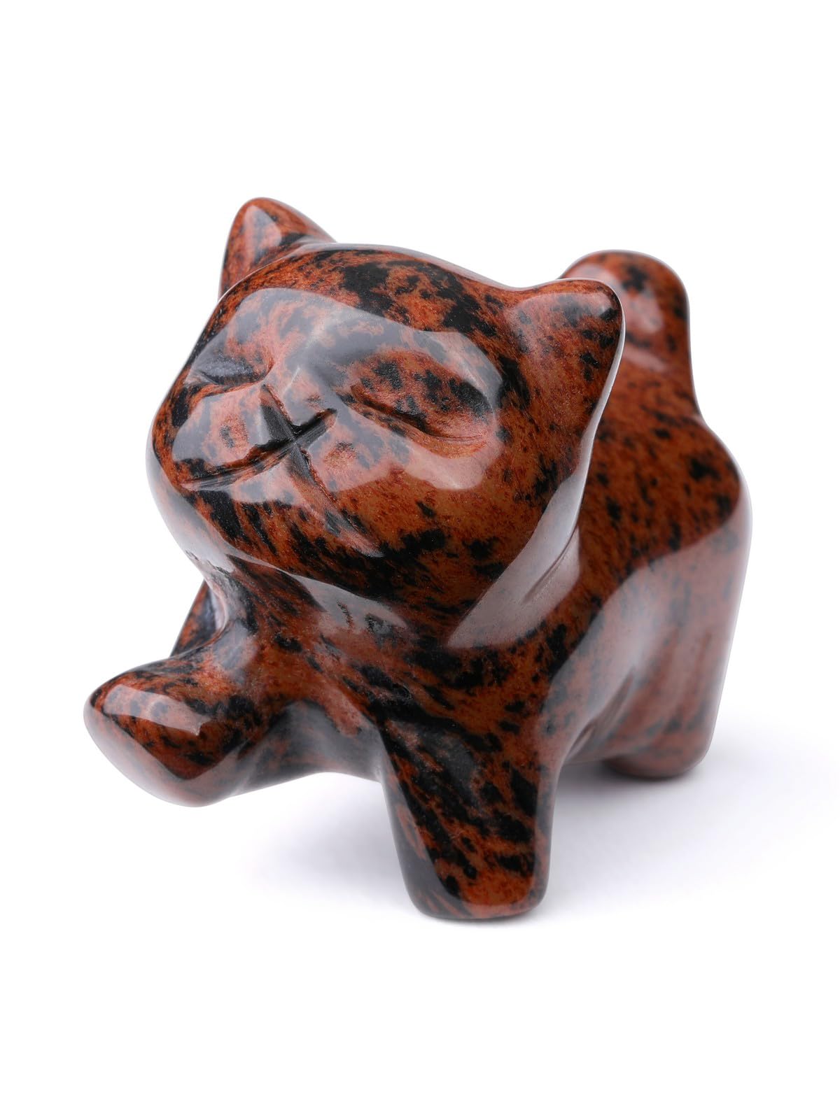 CrystalTears Red Obsidian Crystal Cat Figurine Ornament for Home Office Decor, Cute Mini Lucky Crystal Cat Gifts for Women Men Cats Lover Christmas, Carve Healing Gemstone Cats Statue