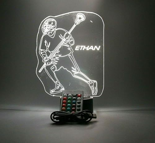 Lacrosse Luz nocturna LED Gratis Nombre personalizado Lacrosse Player Lámpara de mesa con mando a distancia, 16 opciones de color diferentes, disponible en Yaxa Costa Rica