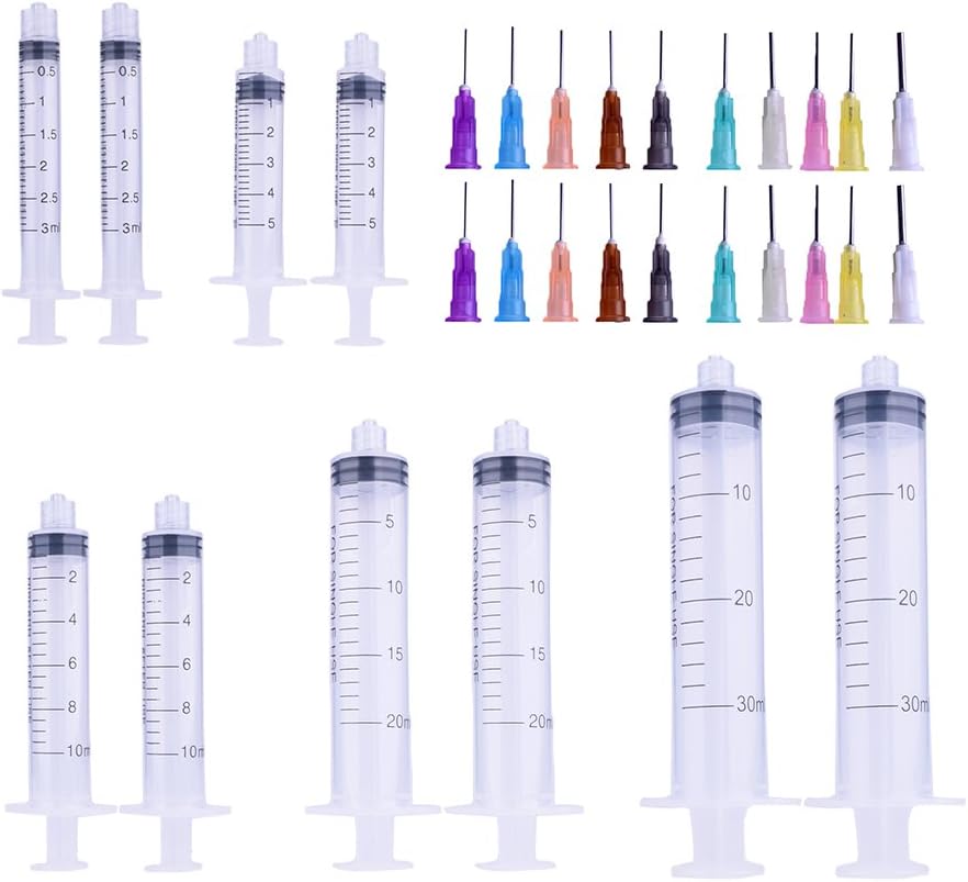 HUAHANeedles Set-10pcs 3ml,5ml,10ml,20ml, 30ml Indutrial Syringe with 20pcs Different Size 1/2" Stainless Blunt Tip Needle Great for Refilling,Measuring E-Liquids,E-cigs,E-juice,Vape