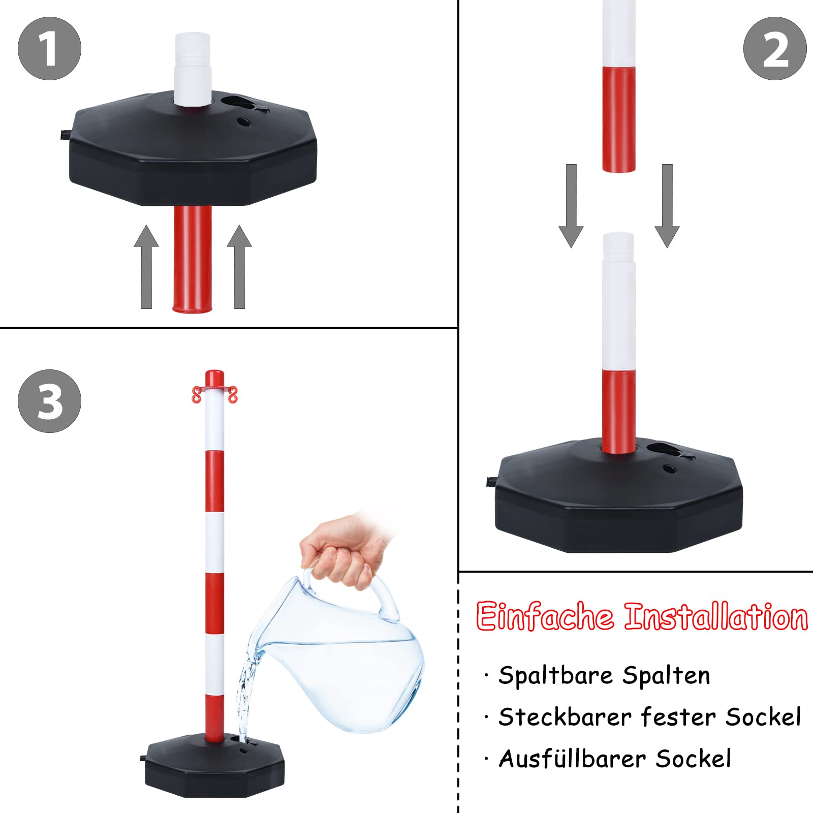 Poteaux de Barrière 2 pcs Potelets en Plastique avec Chaîne 140cm Poteau de Base PE PP 82cm Flexible Signalisation Cône Inclus Rouge+Blanc