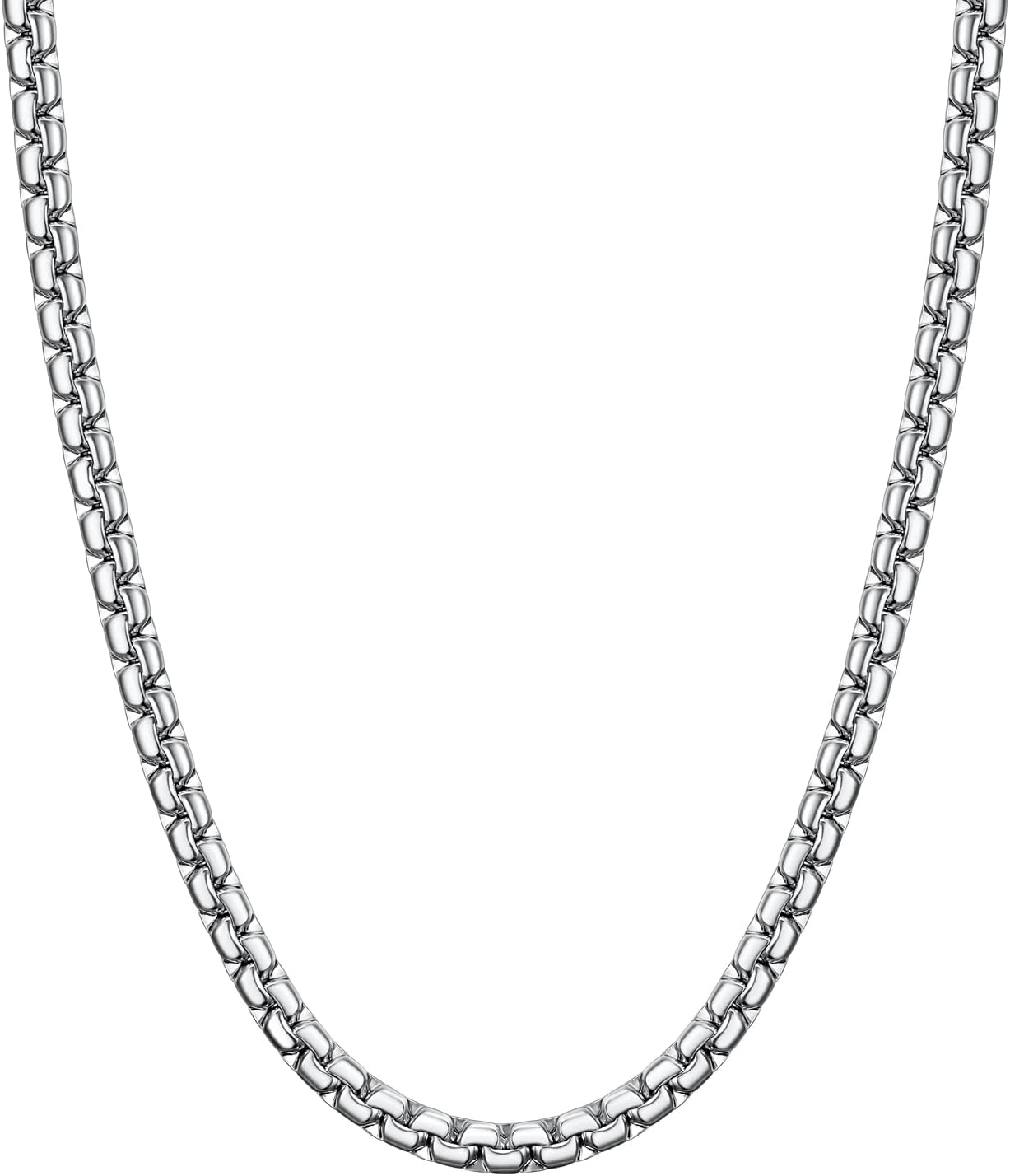 Flat Box Chain Necklace for Men, Silver/Black/Gold Plated Stainless Steel Cuban Link Chain Necklaces for Mens Womens, 2/4/6/8mm Width, 14-30 Inches Length, Durable Hip Hop Jewelry with Box Packed