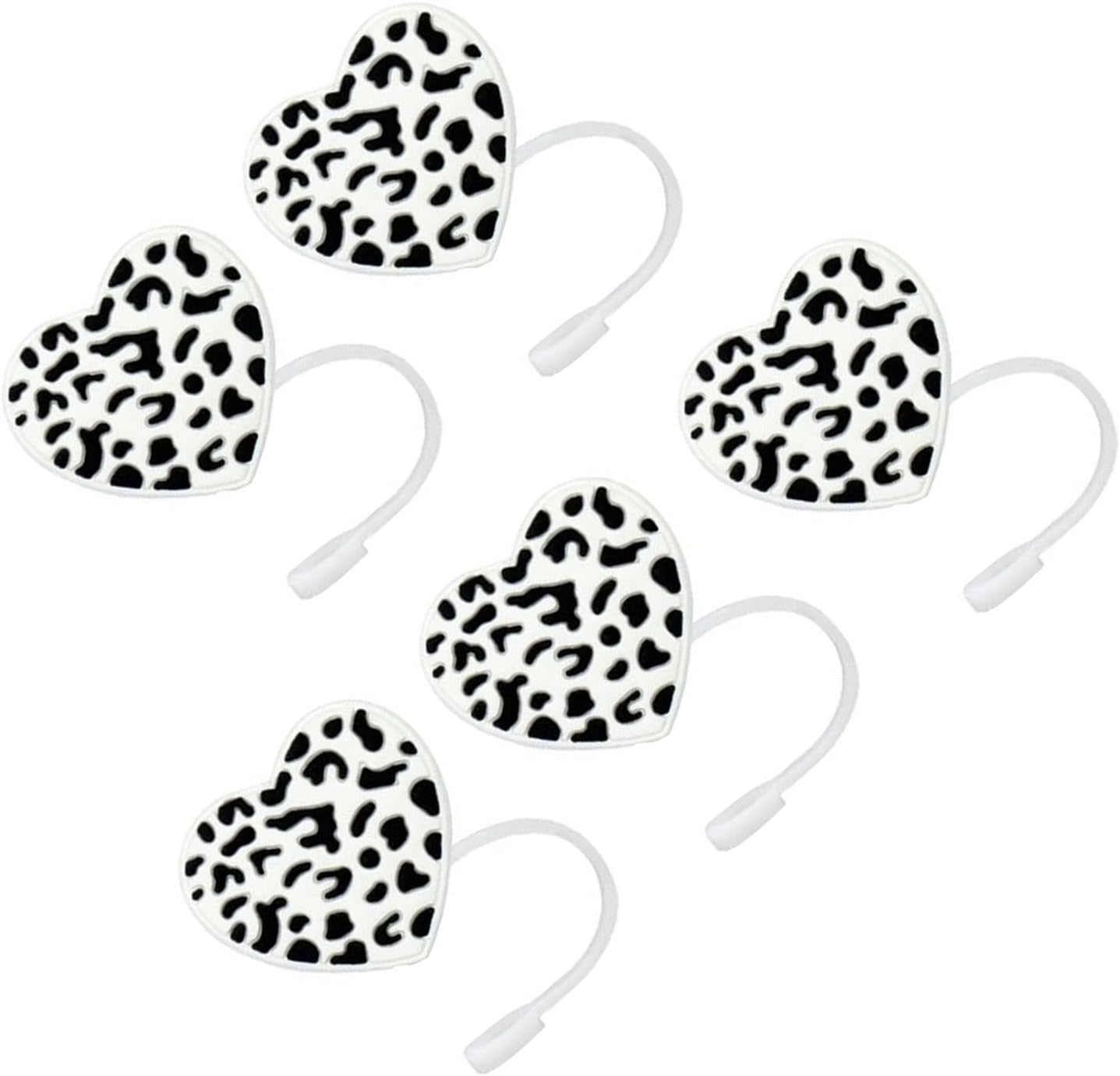 5pcs Straw Lid Reusable Silicone Straw Covers Heart-Shaped Leopard Print Straw Plug For Tumblers Cup Accessories Home Cute Straw Covers