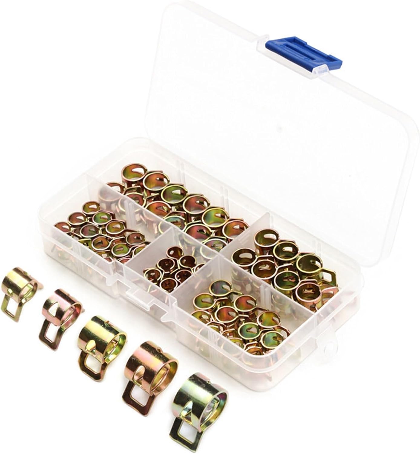 75PCS Spring Clip Fuel Hose Clamp Zinc Plated Four Claws Nut Gear Hose Fuel Line Clamp for Boats Motorcycles +1PC Hose Plier Spring Hose Clamps