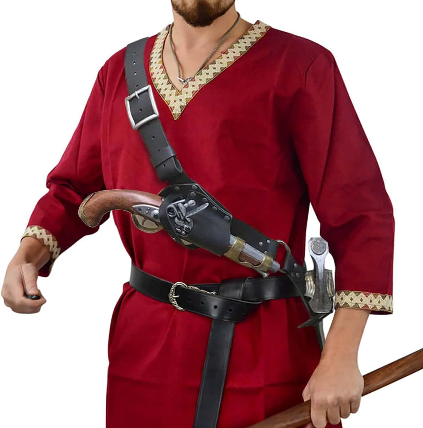 Renaissance Dual Sword Frog Belt Holster Medieval Adjustable Faux Leather Rapier Weapon Carry Case Waist Hanger Carrier