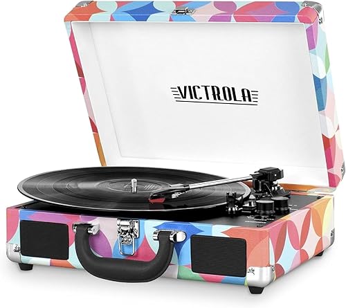 Miniatura 11 de Victrola Journey - Reproductor de discos Bluetooth portátil de maleta con altavoces integrados, tocadiscos de vinilo de 3 velocidades, salida RCA,