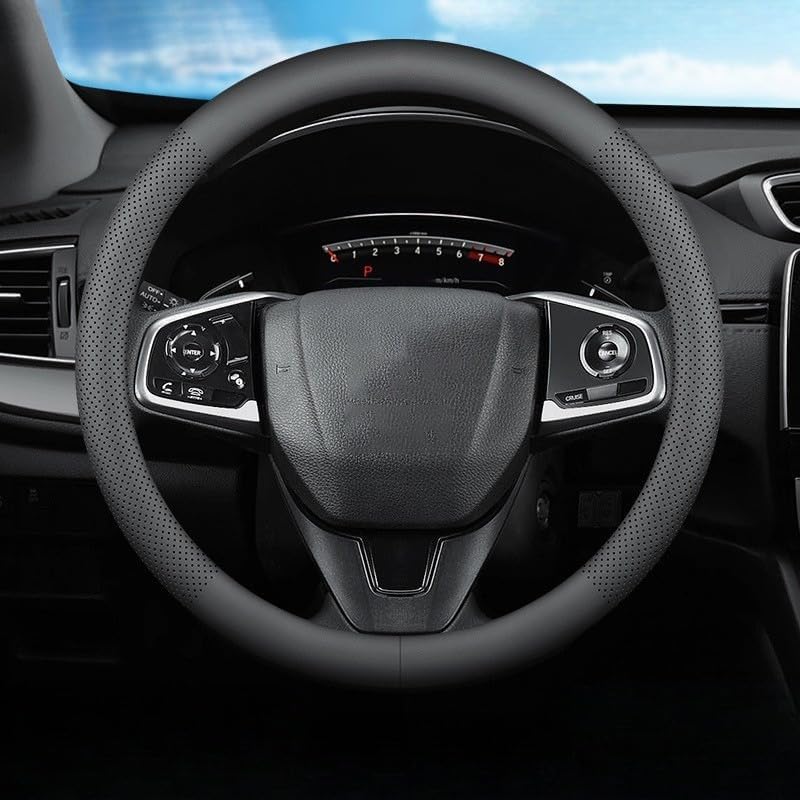 Leather car Steering Wheel Cover, Ultra-Thin, Non-Slip, for Men and Women, Round/D-Shaped, wear-Resistant in All Seasons, Universal Interior Decoration Accessories Grip Cover (Round Type)
