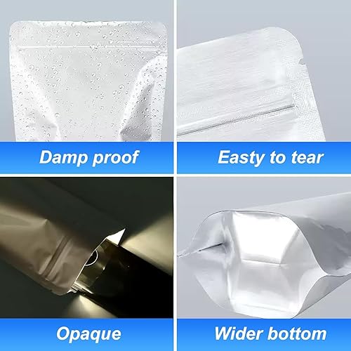Bolsas de Mylar para almacenamiento de alimentos, paquete de 100 bolsas de papel de aluminio de 4 x 6 pulgadas, bolsa reutilizable para