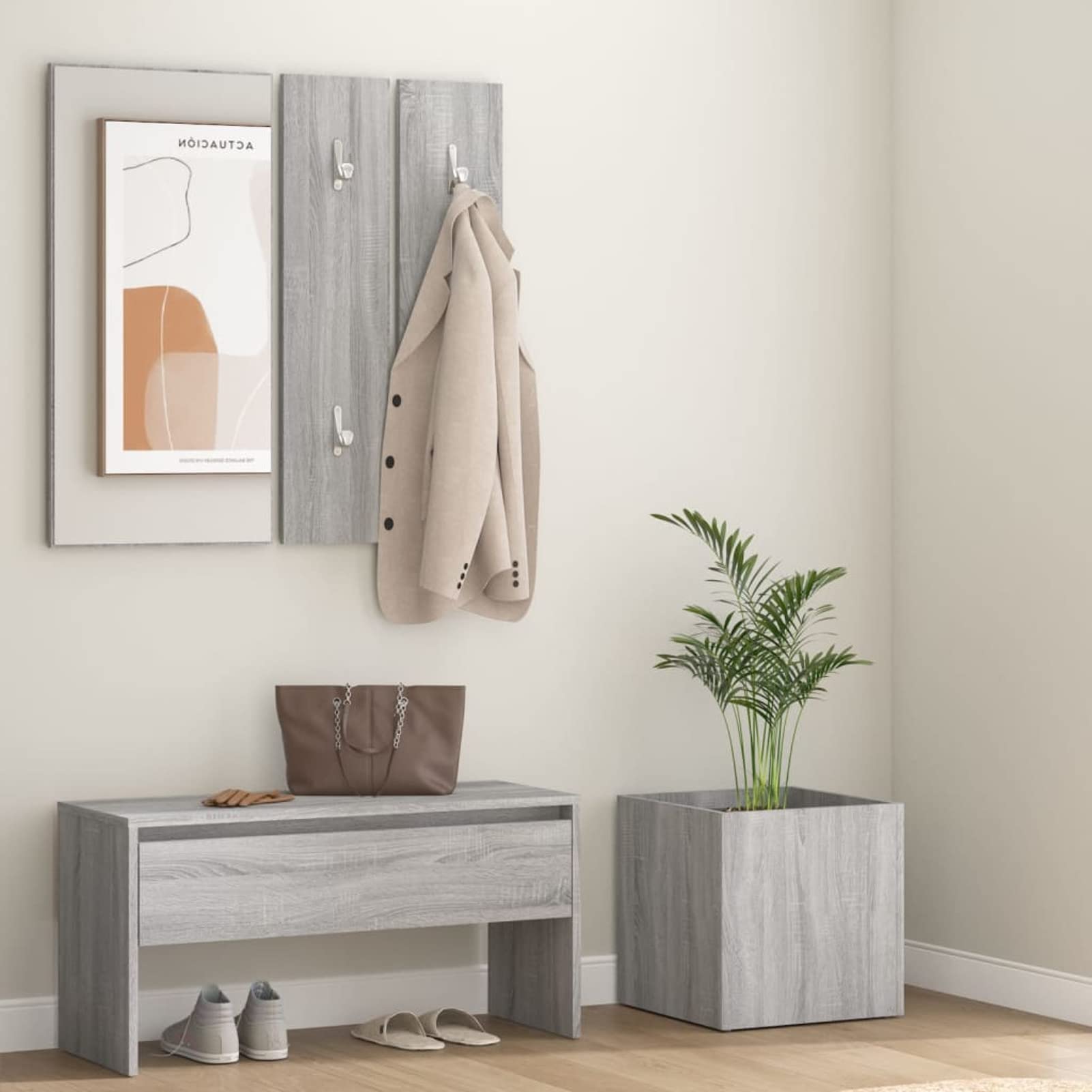 Tidyard Conjunto de Muebles Entrada con Espejo,Cajón, Perchero y Zapatero Recibidor Juego de Muebles de Recibidor Madera Contrachapada Gris Sonoma 2#