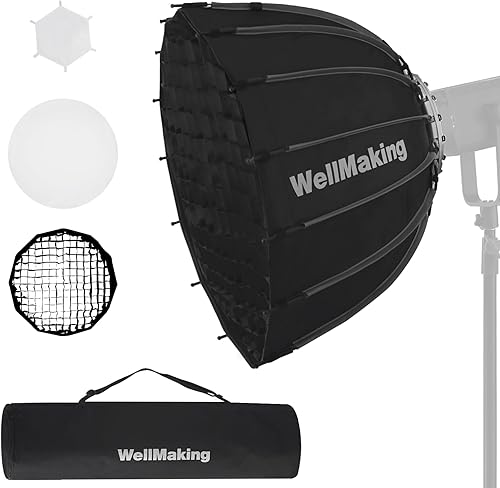 WELLMAKING Caja de luz parabólica de 23.6 pulgadas de 16 quilates de configuración rápida y plegable, con difusoresrejilla de panalbolsa, compatible