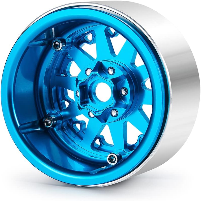 RCLIONS RC 2.2" Beadlock Wheels 35mm Aluminum Rims for AXIAL Wraith RR10 TRX4 1/10th RC Crawler Truck Car (Blue)