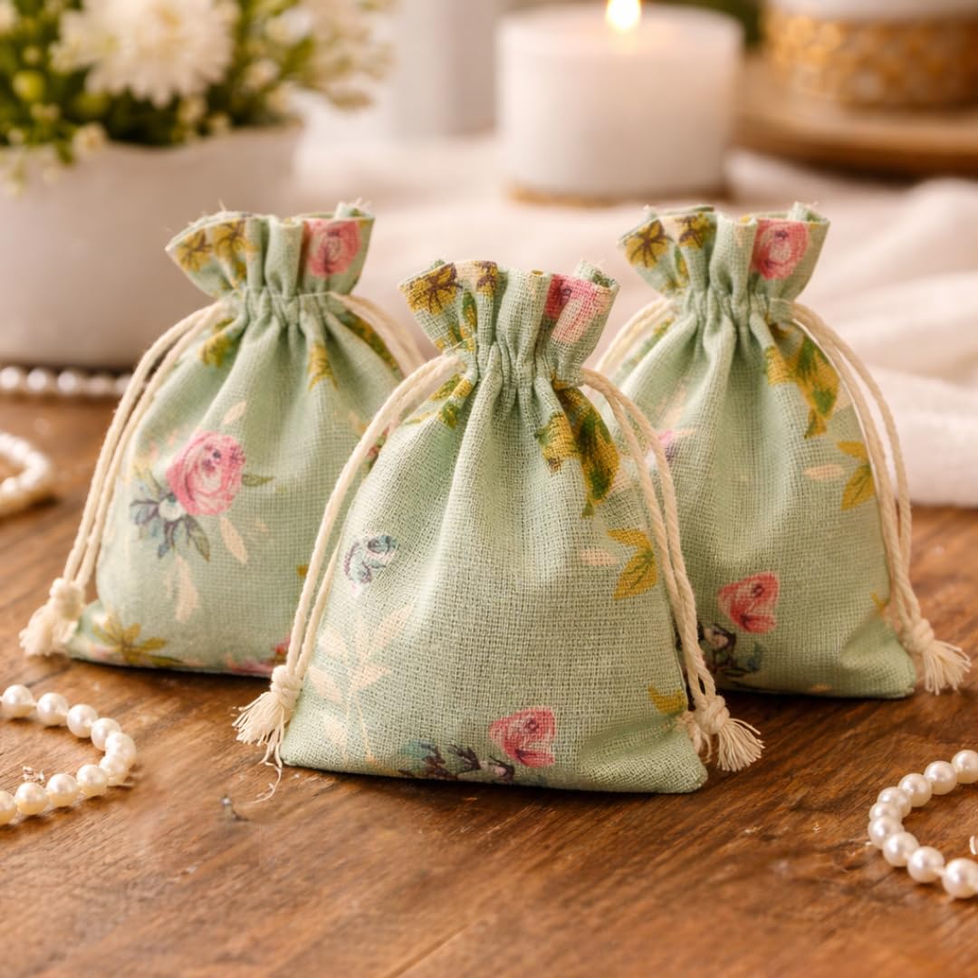 SATYAM KRAFT 10 Pcs Small mini Jute Potli Bags Pouch for Marriage, Return, Birthday Gifting | Handmade Bags for functions, Gifts Packing, jewellery, Sweets, Dry fruits, chocolate, Party Favors, Hamper (Pack of 10) (Green)-image-40