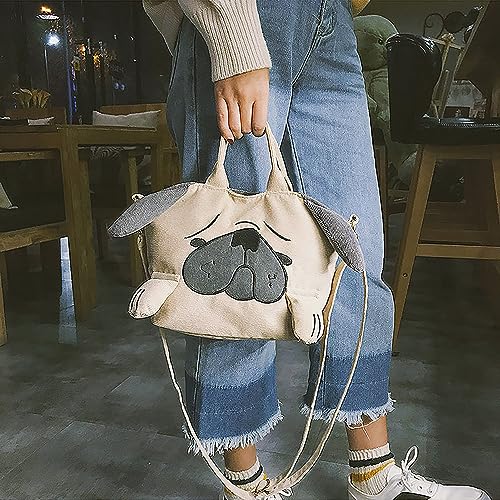 Bolso tote de pana para mujer, bolso con forma de cachorro (pug), bolso cruzado adorable con diseño de animal miniatura 2