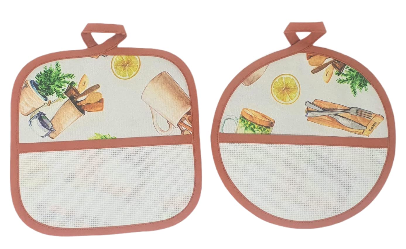 2er Pack Küchen-Parzelle, Besteck, mit Aida-Leinwand, 55 Löcher, 100% Baumwolle, verpackt in Italien