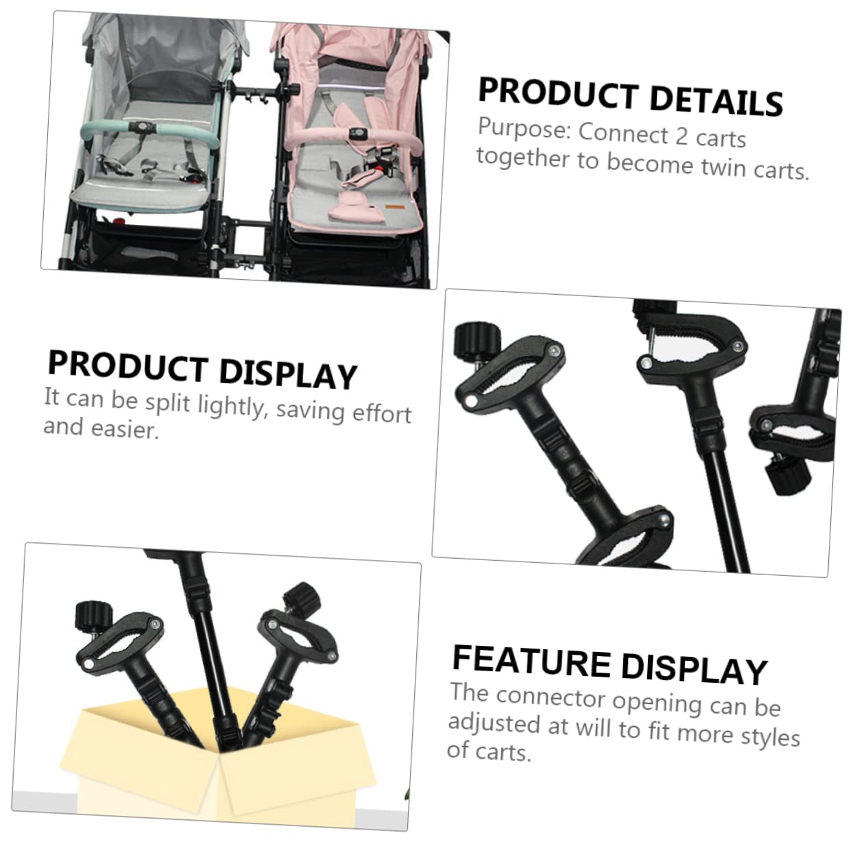 Sosoport 1Set Adjustable Stroller Connector Detachable Adapter for Umbrella and Twin Stroller Clip for Easy Management and Installation