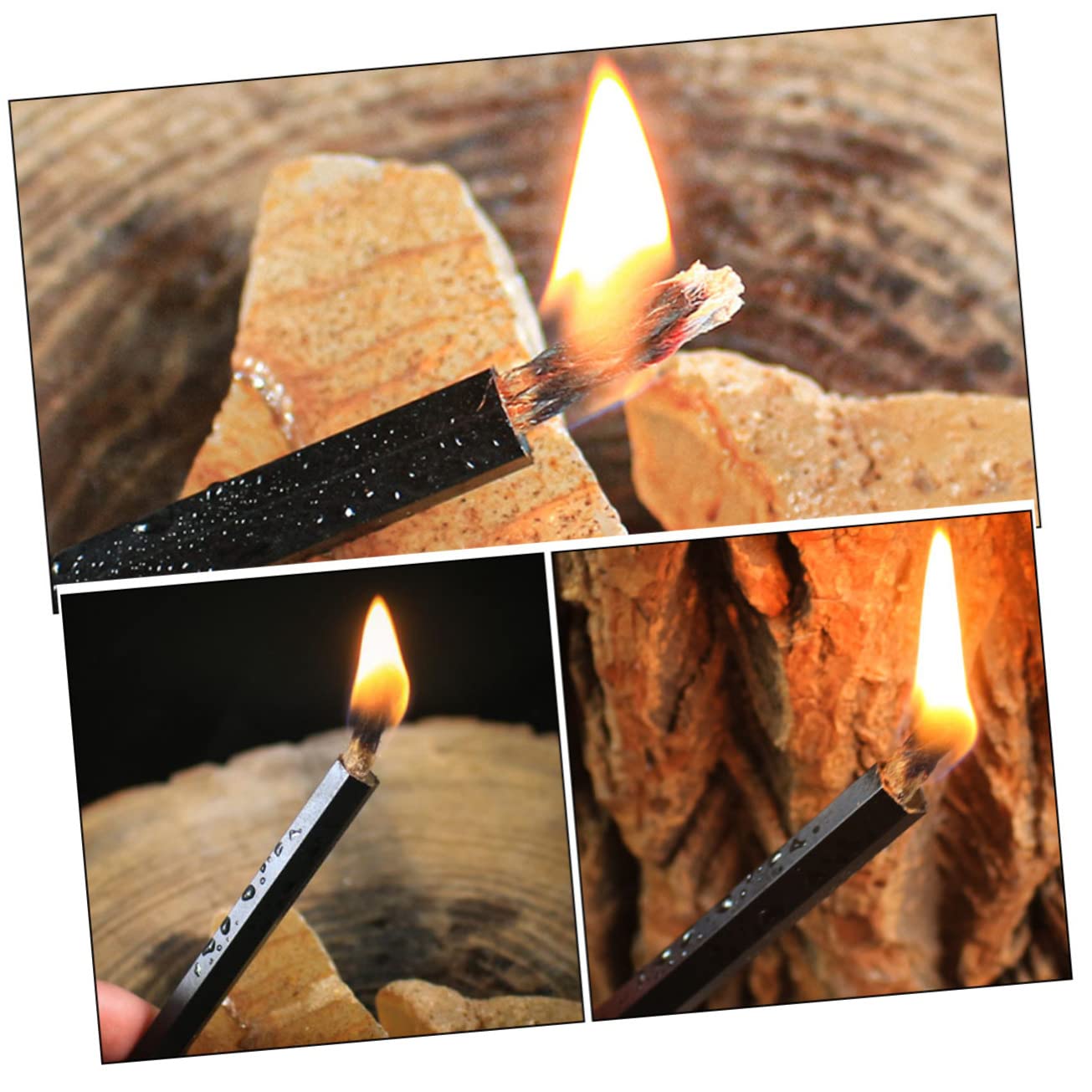 Abaodam 3 Sätze Anzündholz Beginnend Wachs Docht Feuerstarter Outdoor-dochtseil Feuerstartstock Im Freien Docht Aus Hanfseil Kabel Aluminiumlegierung Black 6 Stück * 3