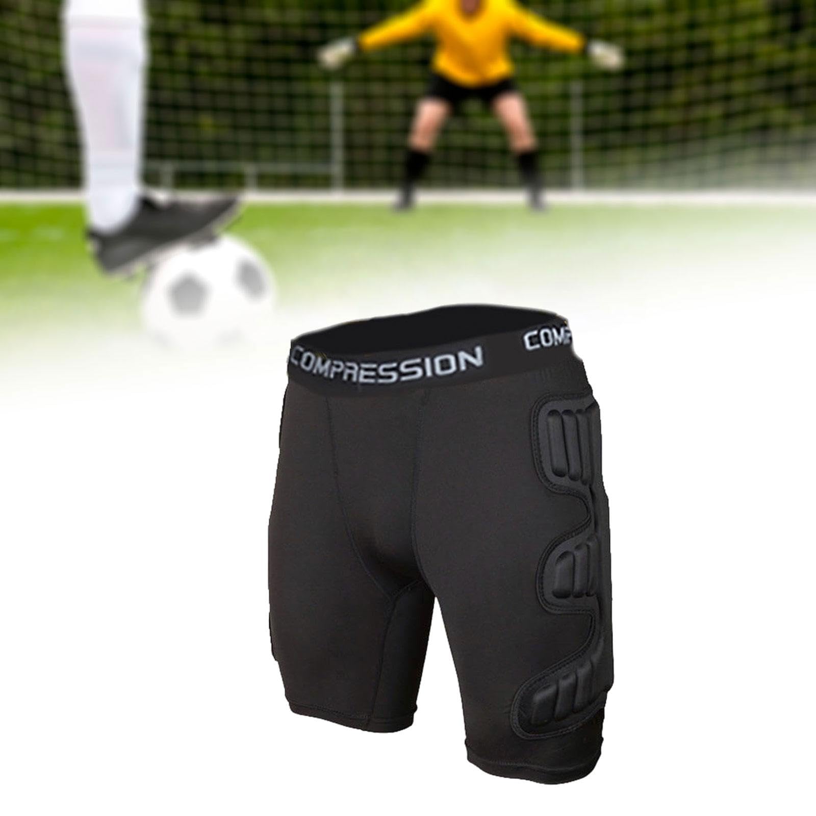 Perfeclan Short de Gardien de But, Short de Protection avec Coussinets Cuisses, Pantalon Rembourré Anti-Chocs, Respirant, Ceinture Élastique Ajustable, pour Football et Rugby