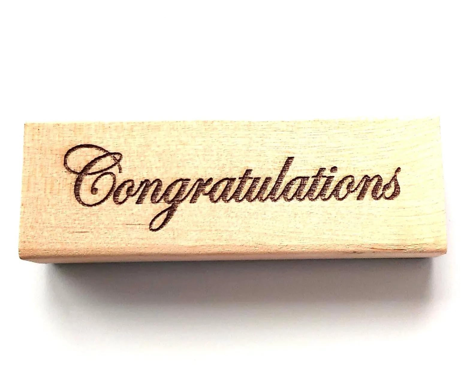 Chic Cottage Crafts Yellow Beige Wood Congratulations Edwardian Script Font Sentiment Wooden Mount Rubber Stamp - 7Cm