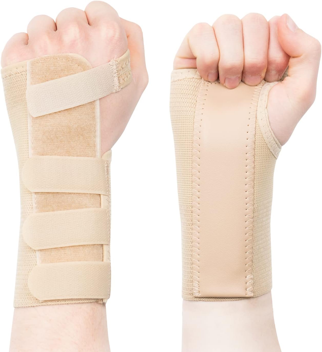 Actesso Tri-Weave Wrist Support Splint Brace - Relieves Pain from Carpal Tunnel, Fractures, Sprains and Joint Pain (Beige, Large Left)