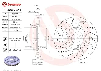 Brembo 09.B807.51 UV Coated vented drilled Front Brake Rotor MERCEDES-BENZ/MERCEDES-BENZ (BBDC) OE# A2464212712