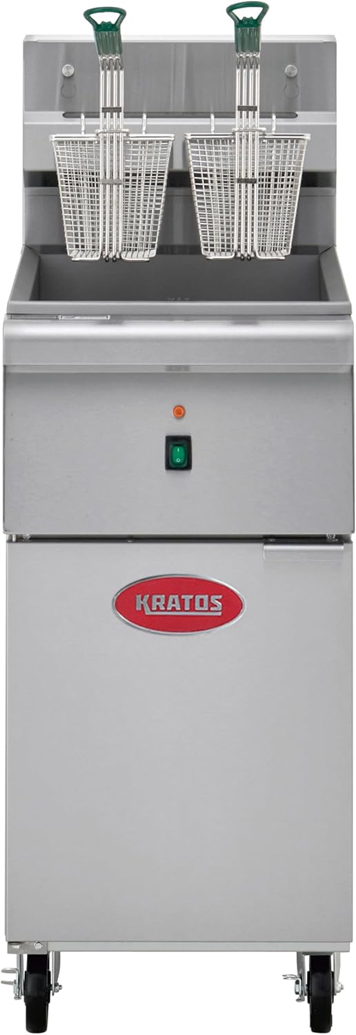 Kratos Mobile Commercial Electric Floor Fryer |40 lb. Stainless Steel Deep Fryer for Restaurants |Includes Two Fry Baskets | Electric - 3 Phase 208V