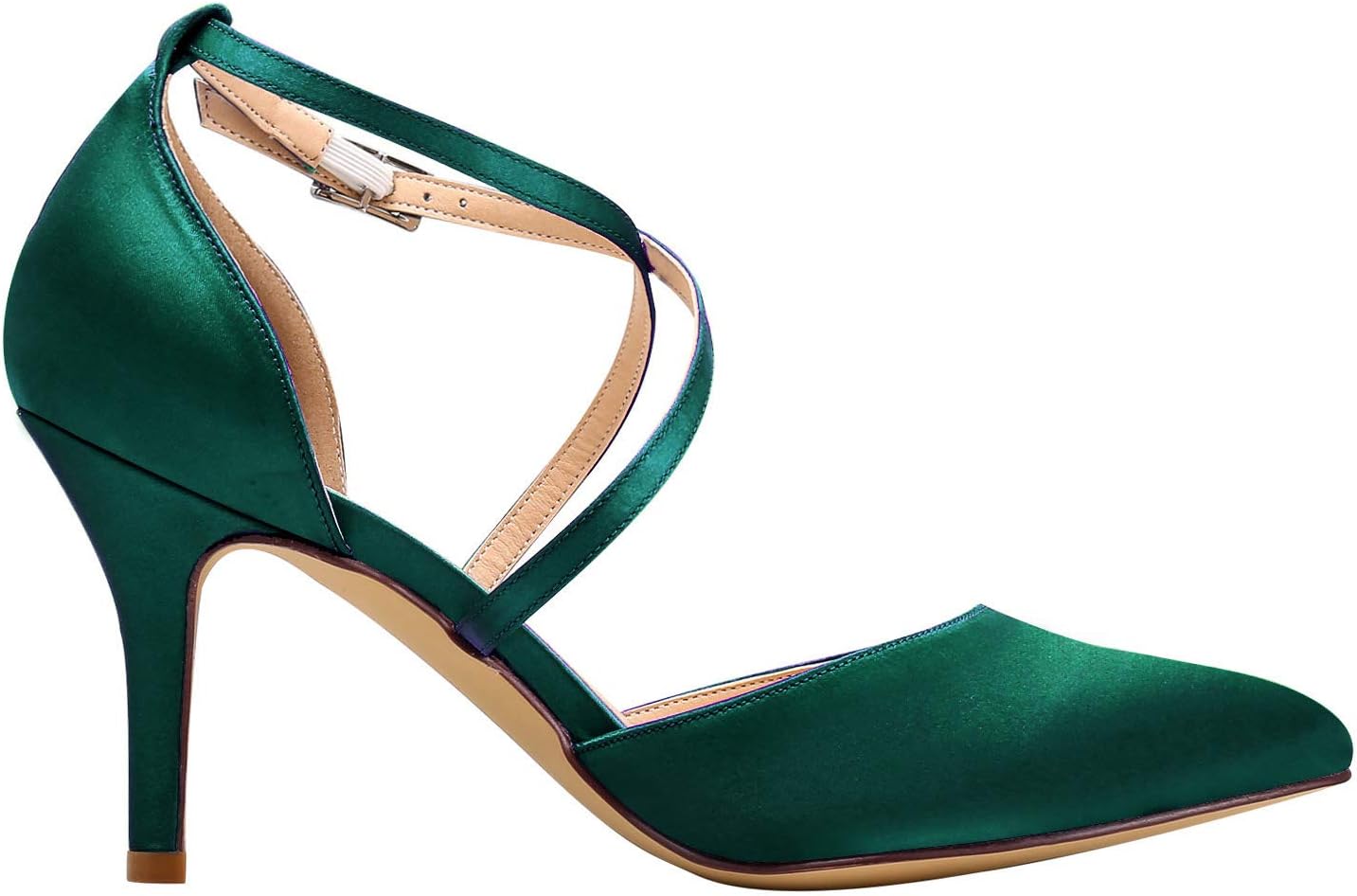 ELEGANTPARK Heels for Women Closed Toe Strappy Pointed High Heel Pumps Satin Pointy Wedding Evening Dress Shoes - Image 6