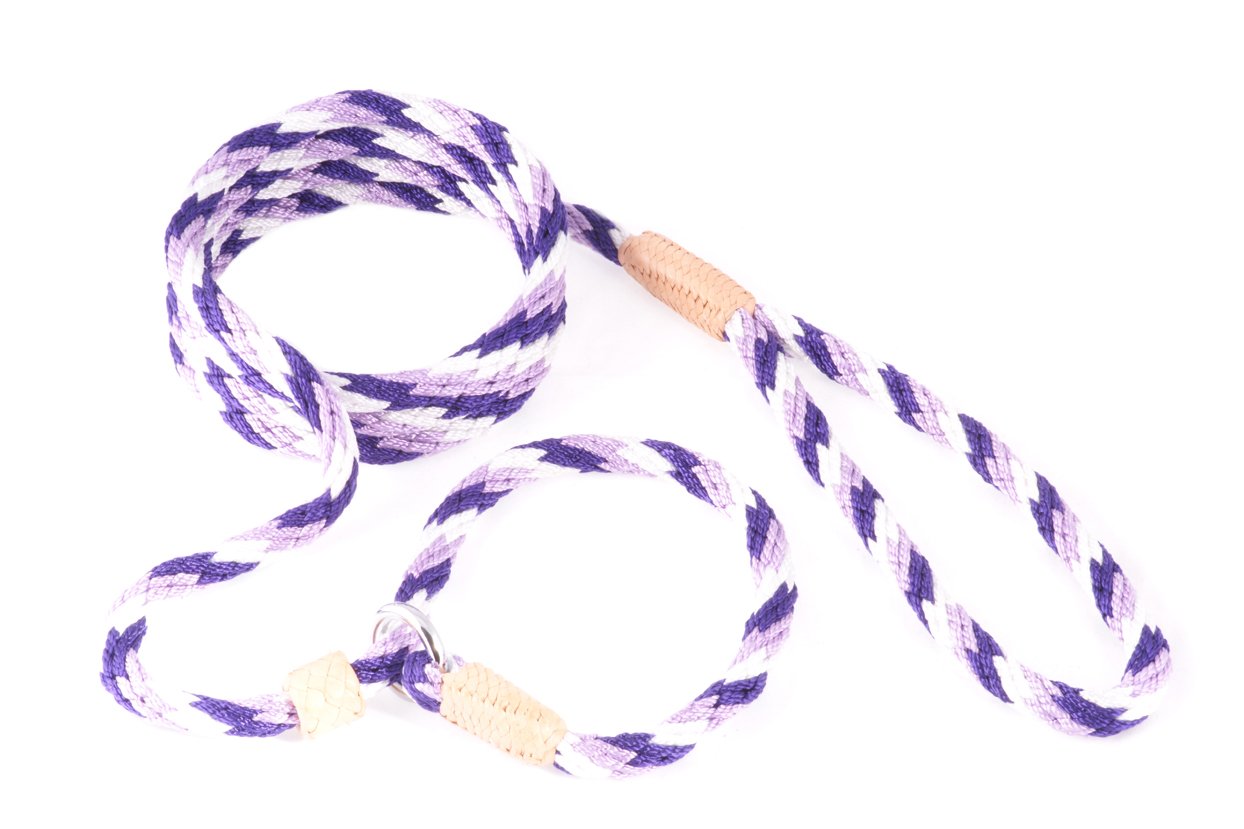 Laisse lasso en nylon pour grand chien Alvalley 8 mm x 1,8 m violette et blanche