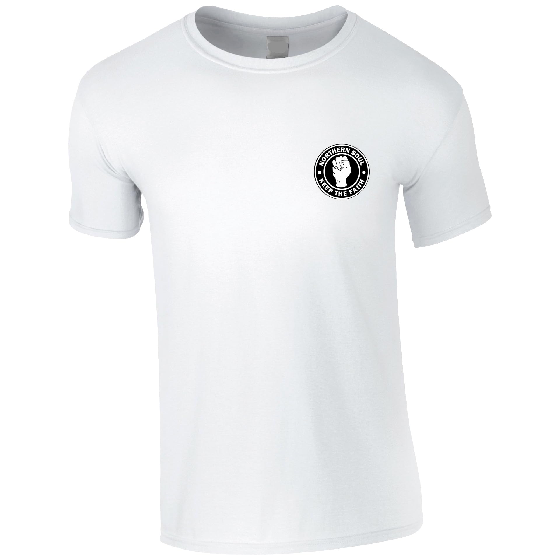 Northern Soul Keep The Faith Embroidered Men's T Shirt - Shirt Ska Mod Casual Embroidery (UK, Alpha, L, Regular, Regular, White)