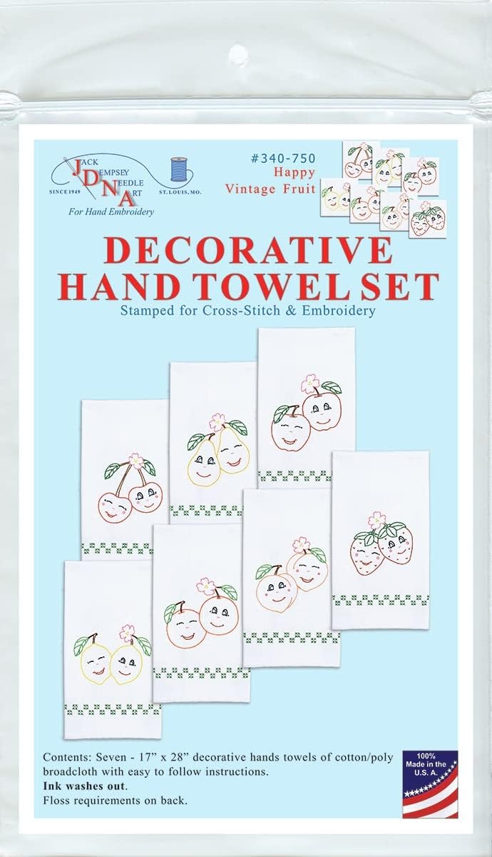 Jack Dempsey Needle Art - Happy Vintage Fruit Decorative Hand Towel Set White 17" x 28"