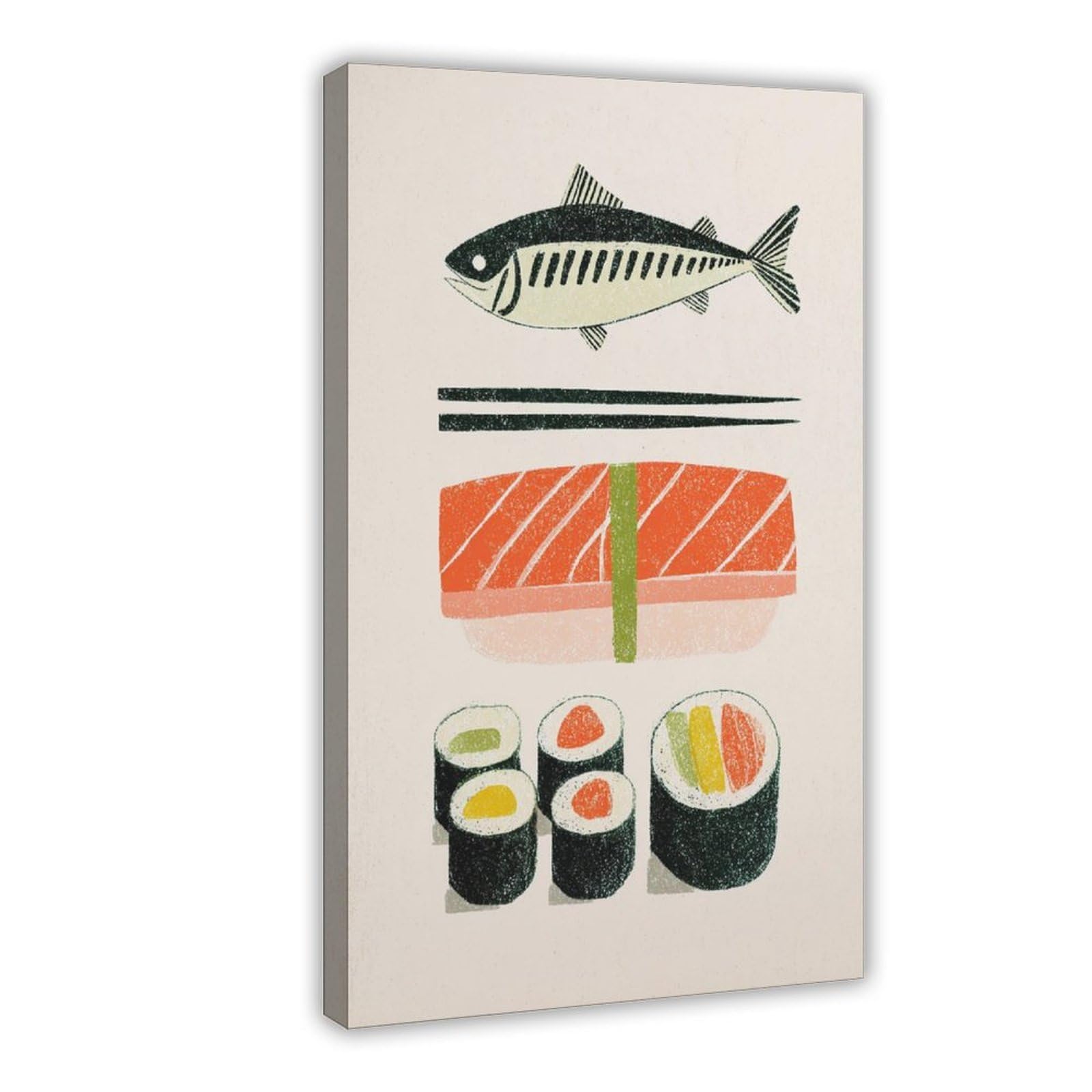 Pyberon Frame Japanese Cuisine, Salmon Nigiri Sushi Canvas Poster Bedroom Decor Landscape Office Room Decor Gift 20" L X 30" W