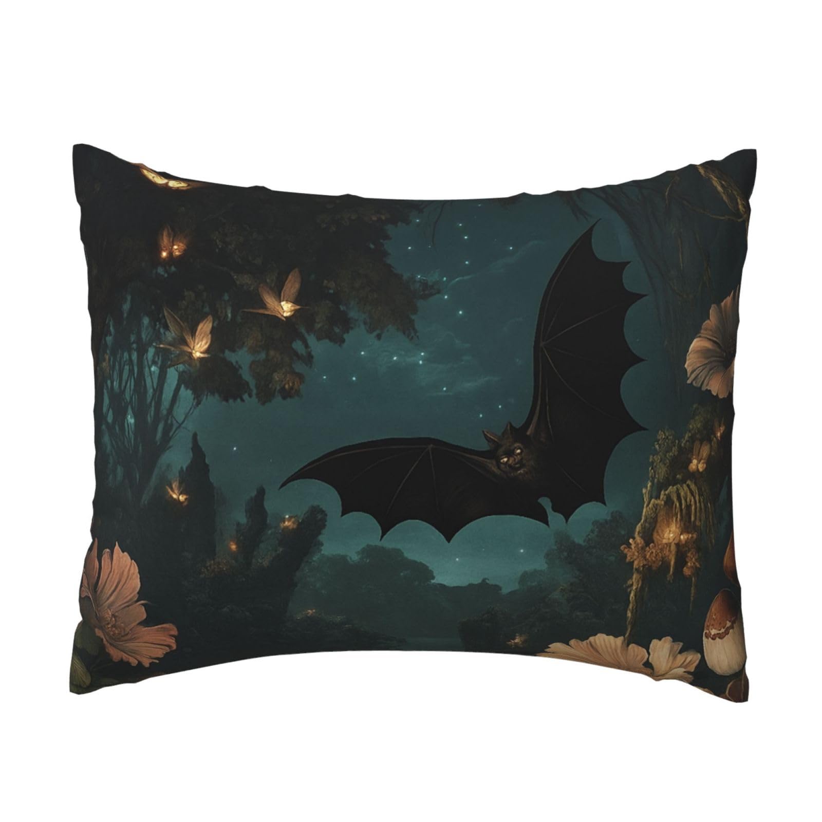 Bats and Flowers at Starry Pillowcase Soft Plush with Zipper Decorative Pillowcovers 16x20 in