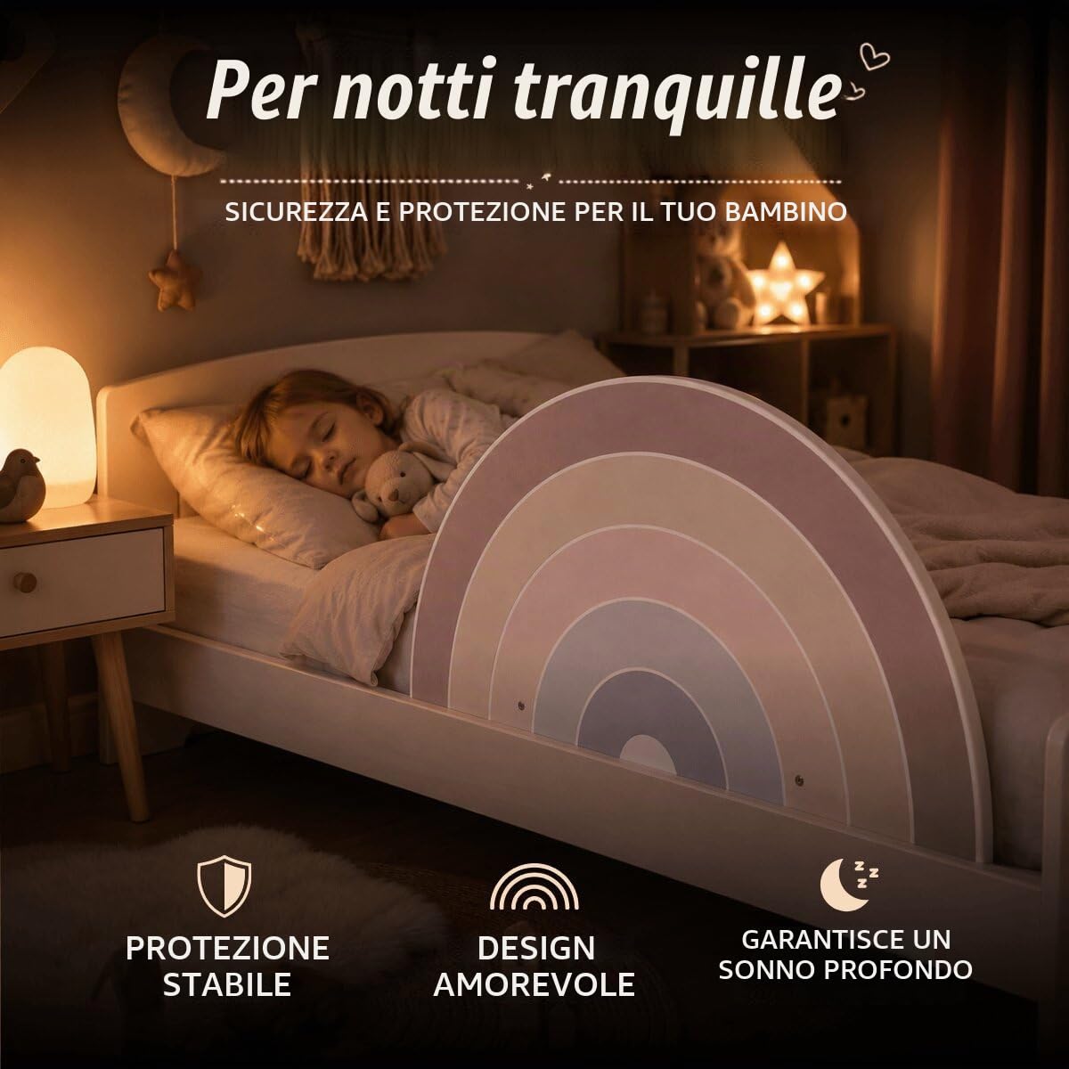 Griglia da letto arcobaleno Remy, Barriera Anticaduta Sicurezza Letto