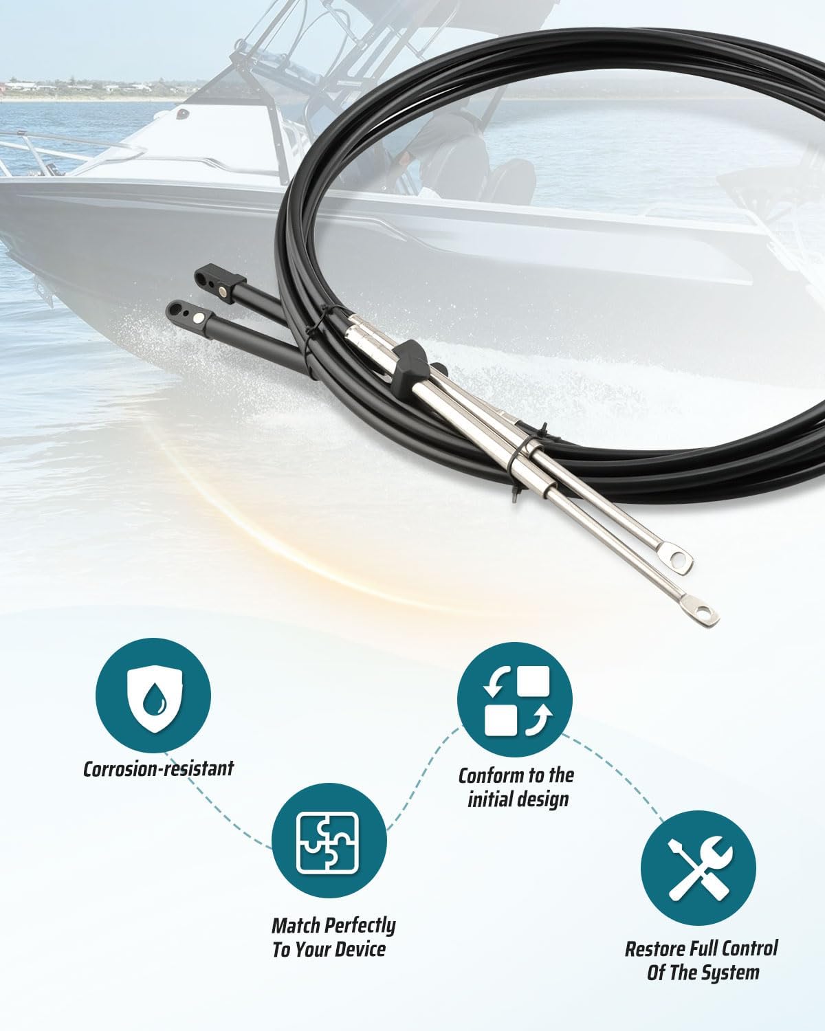 2Pcs 12FT Boat Throttle Shift Control Cable Fit for Johnson/Evinrude/OMC Remote Control Outboard Engine 1979-Now Replace 0173112 173112 CCX20512 CC63612,Marine Outboard Remote Cable