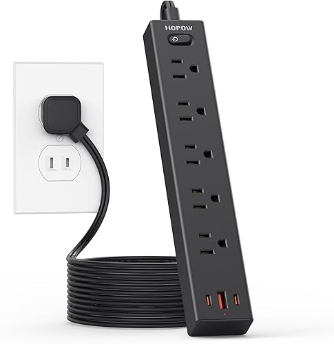 Regleta de alimentación de 2 clavijas, adaptador de salida de 2 clavijas a 3 clavijas, cable de extensión de 6 pies con 5 salidas de CA y 3 USB (2