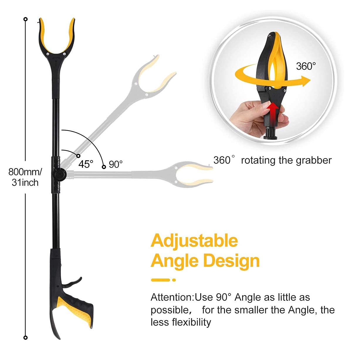 Litter Picker Grabber, Tool, 90° Rotating Head, 32" Foldable Claw Grabber with Shoehorn, Reaching Assist Tool for Trash Pick Up, Arm Extension