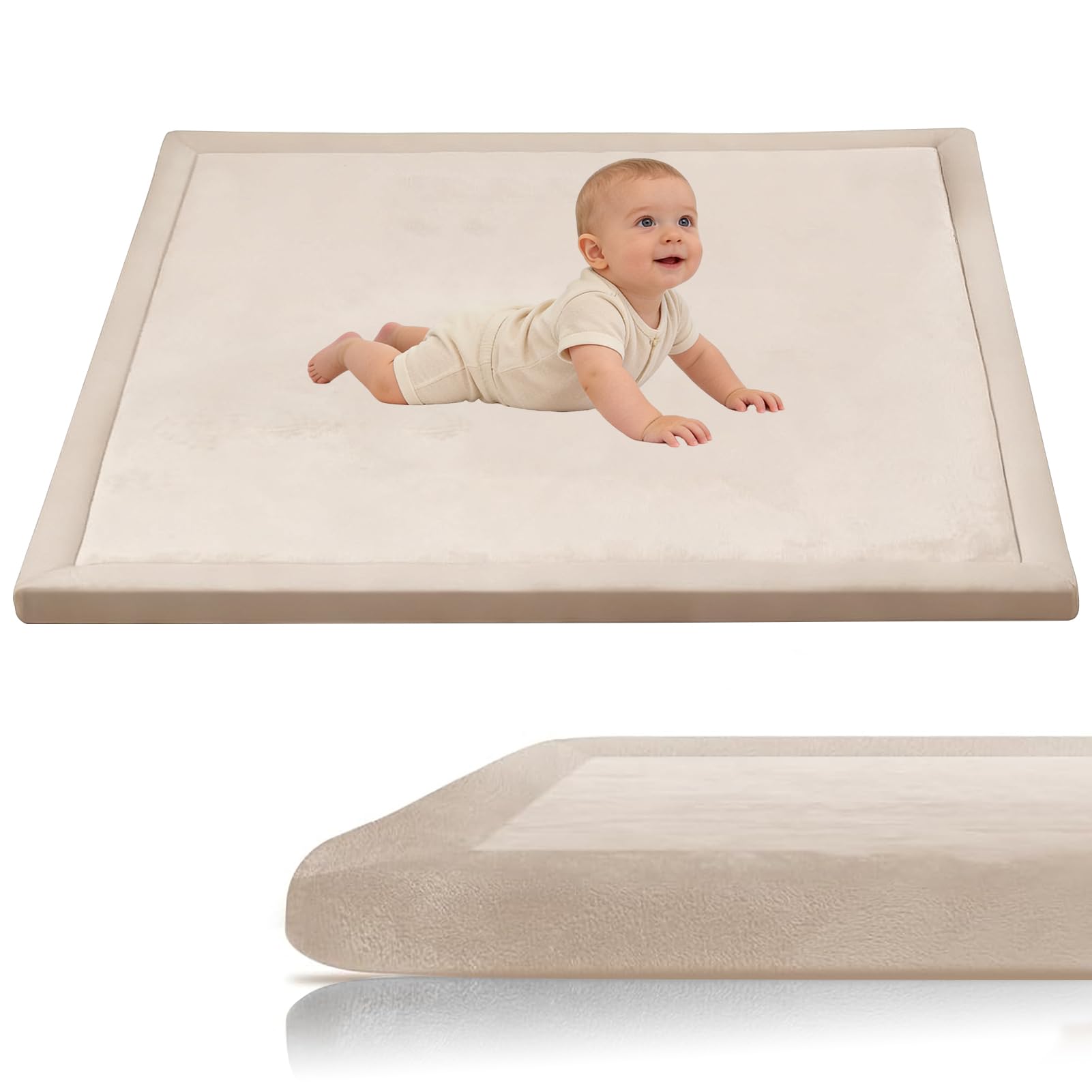 Stqyeiw Baby Crawling Mat, Memory Foam Extra Thick Area Rug 3cm for Kids Living Room 180 x 280 cm Cream Baby Playroom Crawling Carpet Non-Slip Soft Play Mat Floor Toddler Nursery Carpet