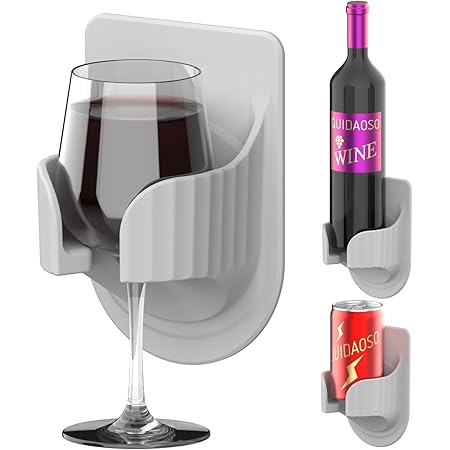 QUIDAOSO Wine Glass/Beer/Cans/Bottle/Drink Holder for Shower(Bathtub), Multi-Functional Wall-Mounted Cup Holder, Practical Wine Gifts(Grey)
