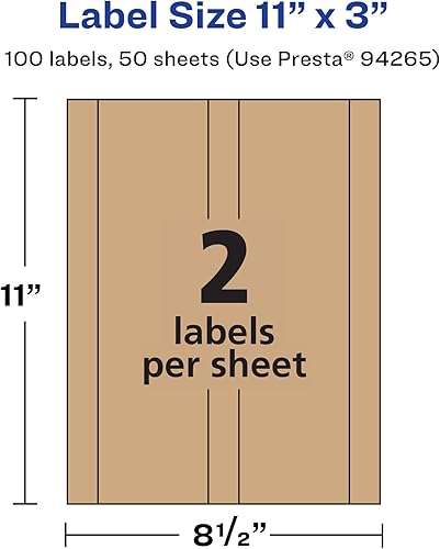 Miniatura 5 de Avery Etiquetas rectangulares marrón Kraft, 11 "x 3", 100 etiquetas marrón Kraft, imprimibles con láserinyección de tinta