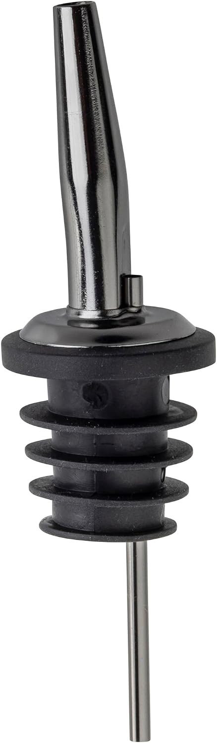TableCraft 11782 Speed Pourers with Caps, Set of 2 – Durable Stainless Steel Liquor Pour Spouts with Gunmetal Finish, Ideal for Oil and Liquor Bottles, Dishwasher Safe, Perfect for Bars and Kitchens