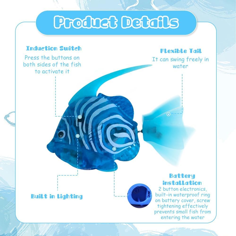 Mineup 4 Stück Roboter Fisch, Robo Fish, Elektrische Fische mit Leuchtende, Elektronischer Haustier Fisch, Katzenspielzeug Elektrisch, Schwimmende Fische Spielzeu für Poolspielzeug, Batteriebetrieben