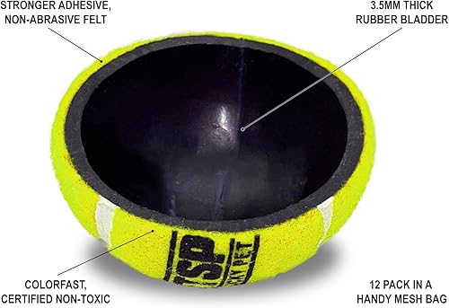 Miniatura 5 de PetSport Pelota de tenis amarilla para perros, paquete de 12 pelotas medianas (2.5 pulgadas) seguras de fieltro y goma con bolsa de transporte