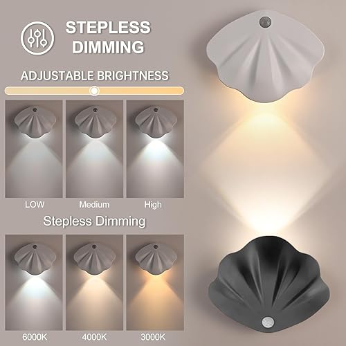 Miniatura 2 de Dijjaqim Luces nocturnas con sensor de movimiento de concha. Juego de dos apliques de pared que funcionan con baterías. Lámparas montadas en la