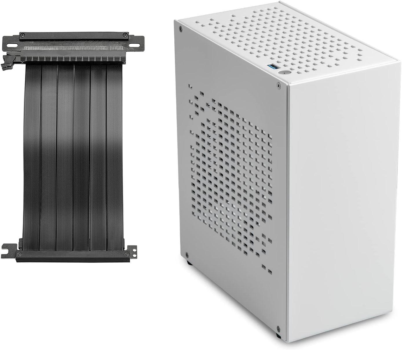 Aluminum Mini ITX Case with PCI 4.0 Riser, JOYJOM Mini PC Case, SFF Small Form Factor PC Case, TX Computer Gaming Case Supports GPU Graphics Card (White)