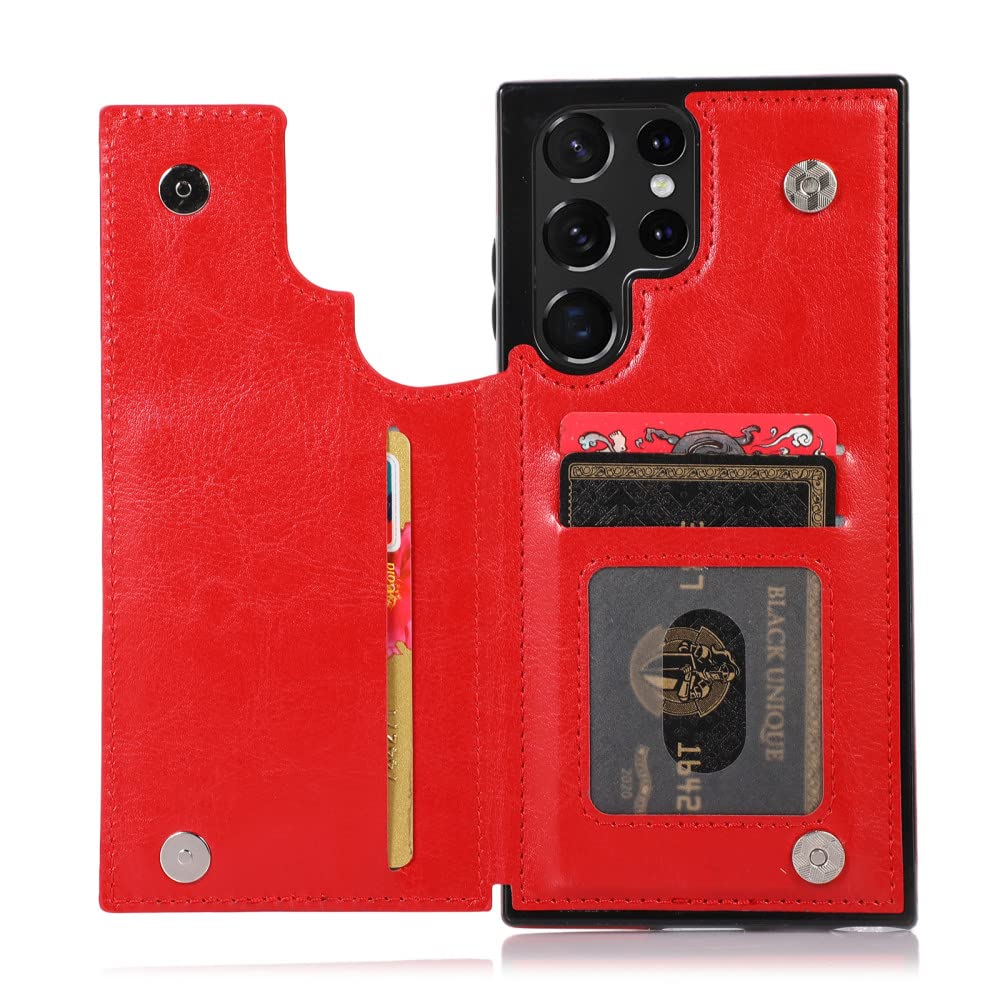 Étui Samsung Galaxy S21 FE rouge pour ranger vos cartes de crédit et sécuriser votre écran