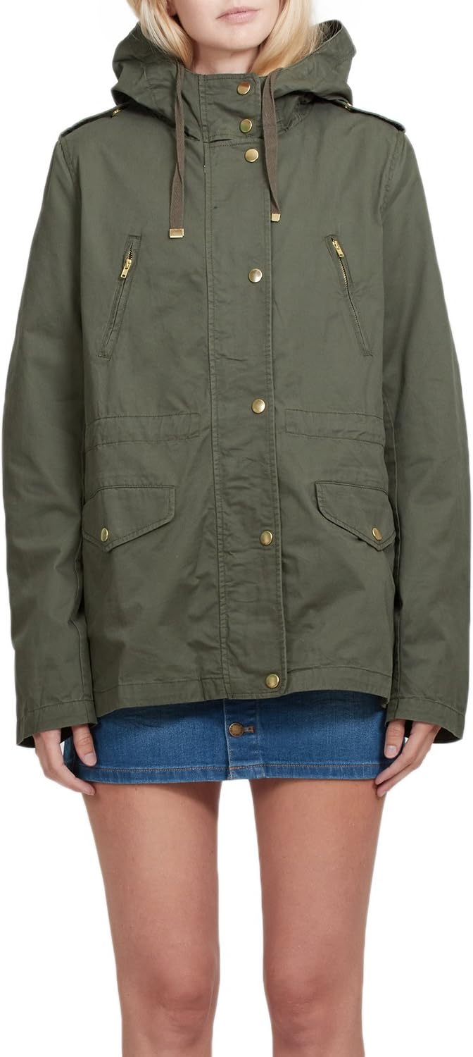 3LC Womens Lightweight Cotton Military Anorak Jacket with Hoodie