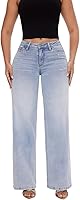 ONESO Women's Mid-Low Rise Baggy Wide Leg Jeans - Stretchy Distressed Denim Pants for Comfortable Relaxed Fit (XS-5XL)