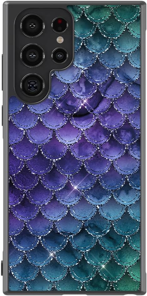 Purple Teal Green Aqua Mermaid Black Rubber Phone Case Compatible With Samsung Galaxy S25 S25+ S25 Ultra S24 S24+ S24 Ultra S24FE, S23 FE S23+ Ultra S22 S22+