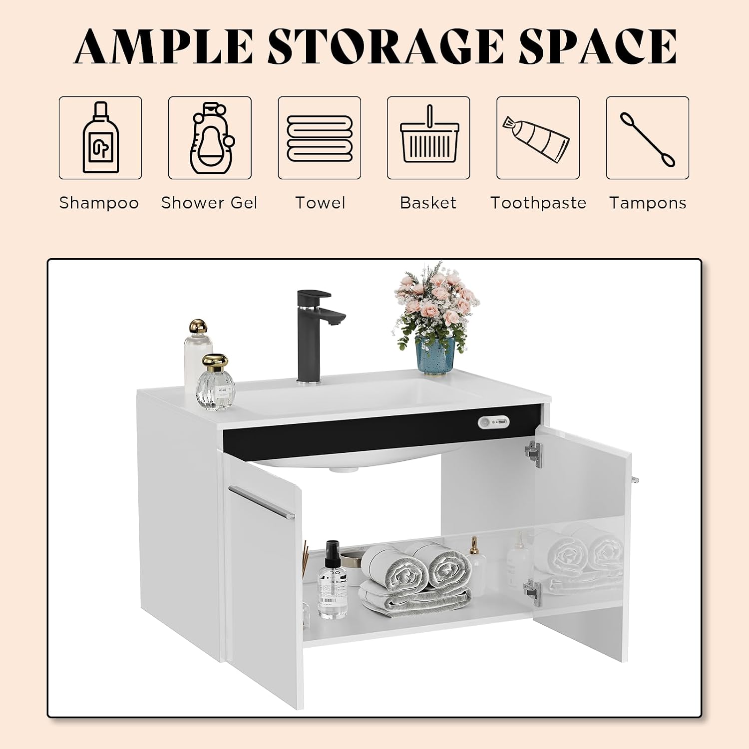 Ample storage space inside the vanity