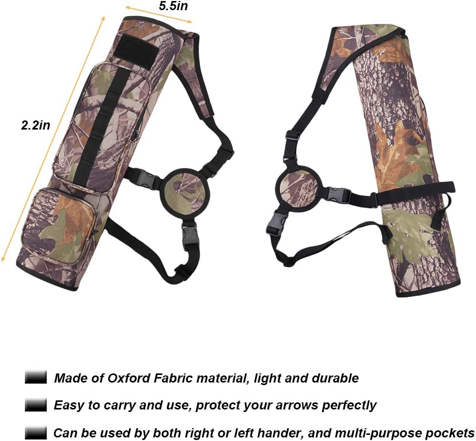 Kratarc Back Arrow Quiver Field Quiver Archery Shoulder Hanged Carry Hunting Target Arrow Quiver Bag with 2 Pockets (Camouflage) : Sports & Outdoors