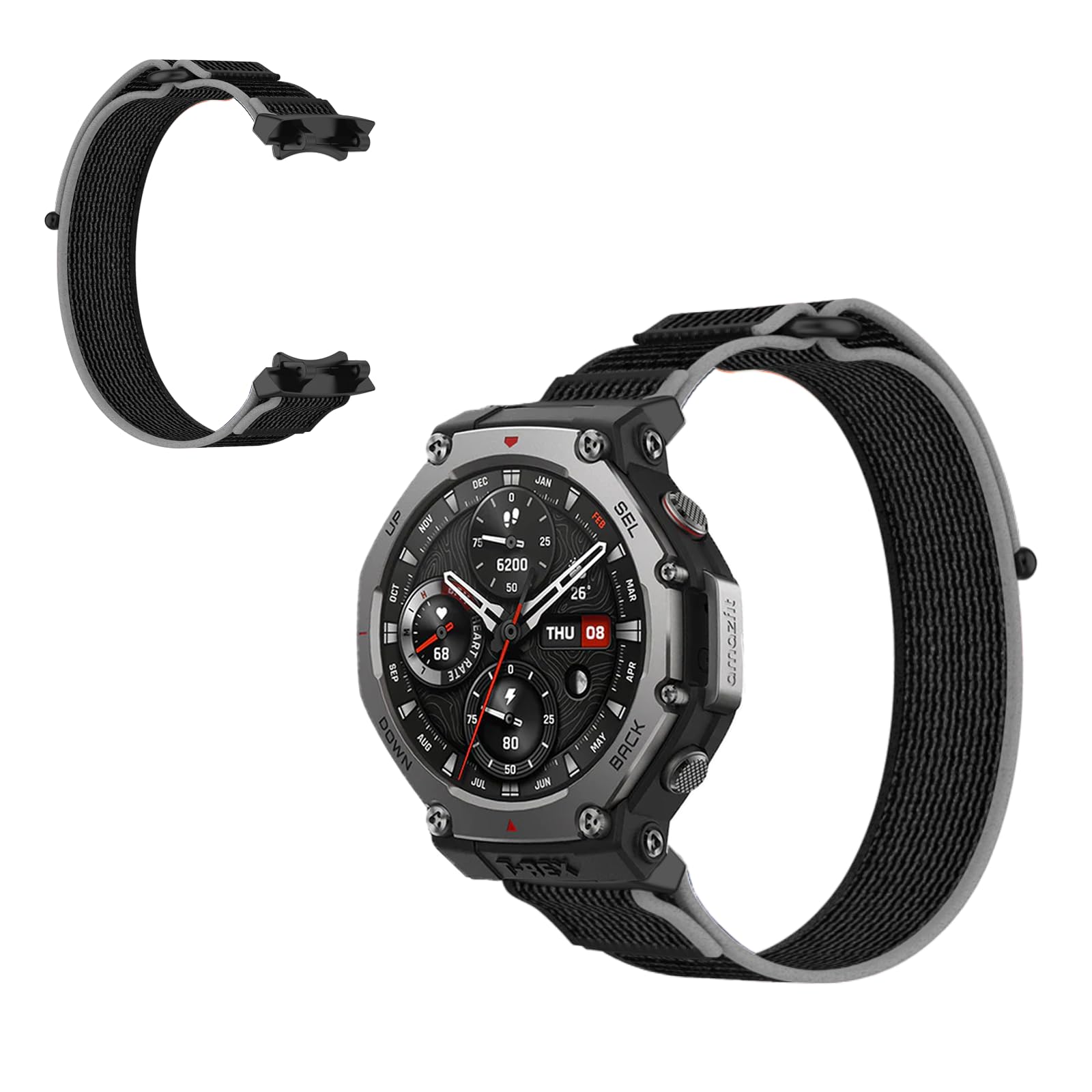 Band for Amazfit T-Rex 3 Pro 48mm/T-Rex 3, Nylon Braided Strap,Breathable Braided Wristbands,Adjustable Wristband,Women Men,1pack,Replacement Strap for Amazfit T-Rex 3 Pro 48mm(Black-Gray)