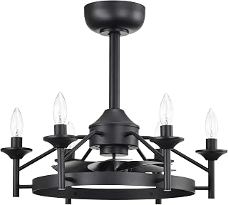 Maxax 21” Ceiling Fan with Lights and Remote, Modern Farmhouse Fan Light for Living Room,Caged Ceiling Fan with Light, Black Rustic Chandelier Candles, Reversible (Bulbs Not Included)